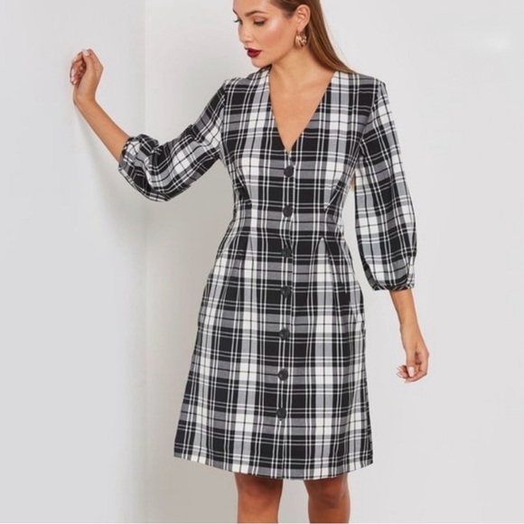 Mng Casual Dresses & Skirts - MANGO MNG Casual black & white checked midi dress button down front NWOT sz S